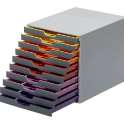 Durable VARICOLOR Stackable Plastic Drawer Box, 10 Drawers, Letter to Folio Size Files, 11