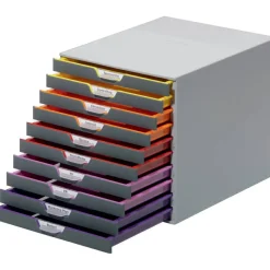 Durable VARICOLOR Stackable Plastic Drawer Box, 10 Drawers, Letter to Folio Size Files, 11