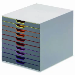 Durable VARICOLOR Stackable Plastic Drawer Box, 10 Drawers, Letter to Folio Size Files, 11