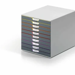 Durable VARICOLOR Stackable Plastic Drawer Box, 10 Drawers, Letter to Folio Size Files, 11