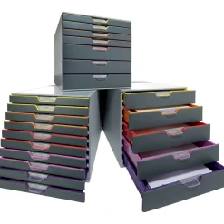Durable VARICOLOR Stackable Plastic Drawer Box, 10 Drawers, Letter to Folio Size Files, 11