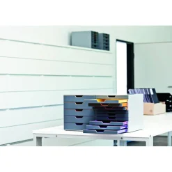 Durable VARICOLOR Stackable Plastic Drawer Box, 10 Drawers, Letter to Folio Size Files, 11