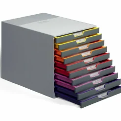 Durable VARICOLOR Stackable Plastic Drawer Box, 10 Drawers, Letter to Folio Size Files, 11
