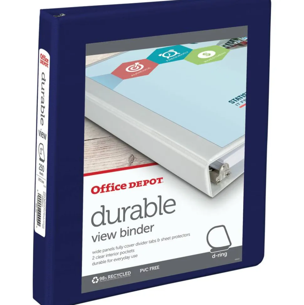 Durable View 3-Ring Binder, 1" D-Rings, Blue