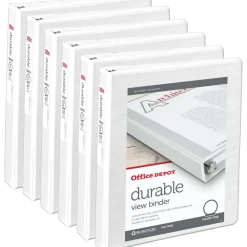 Durable View 3-Ring Binder, 1" Round Rings, White, Pack Of 6