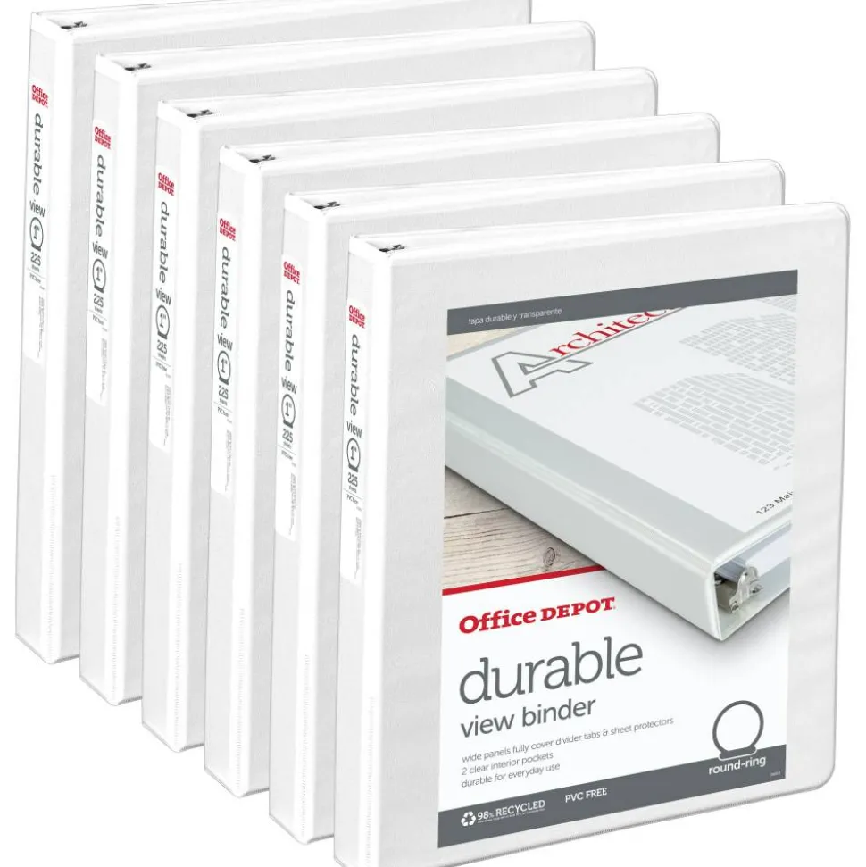 Durable View 3-Ring Binder, 1" Round Rings, White, Pack Of 6