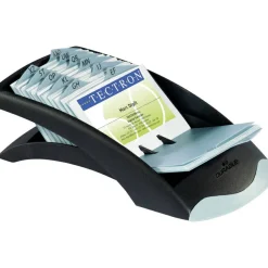 Durable VISIFIX Desk Business Card File, Holds 200 2.88 x 4.13 Cards, 5 x 9.31 x 3.56, Plastic, Graphite/Black