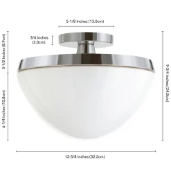 Durant 12.62" Wide Semi Flush Mount with Glass Shade in Polished Nickel/White Milk