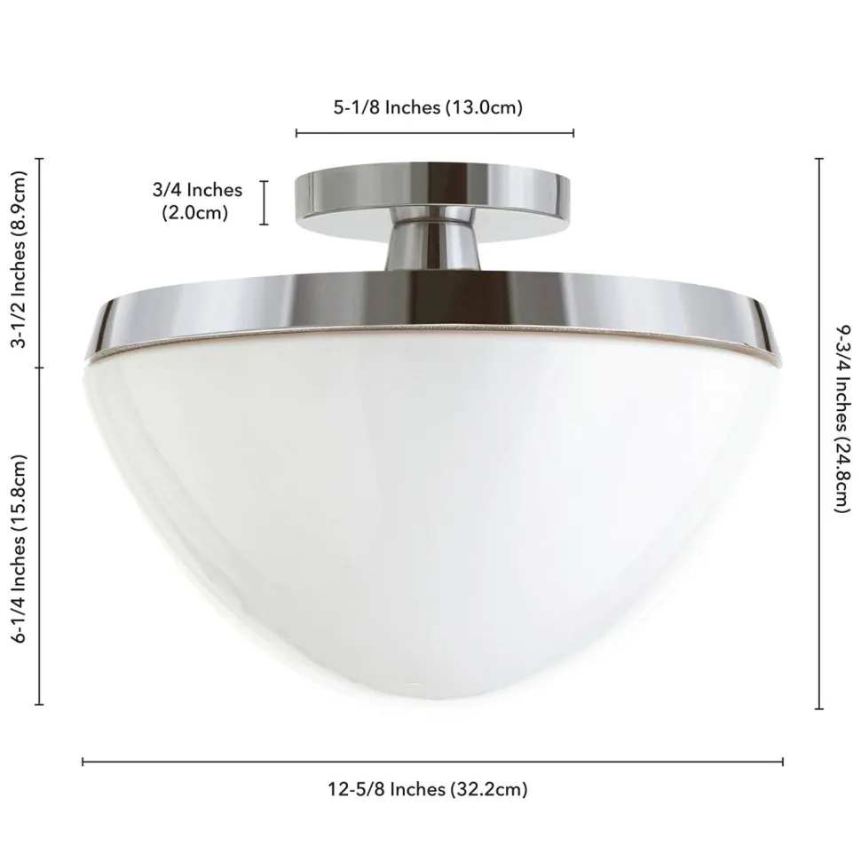 Durant 12.62" Wide Semi Flush Mount with Glass Shade in Polished Nickel/White Milk