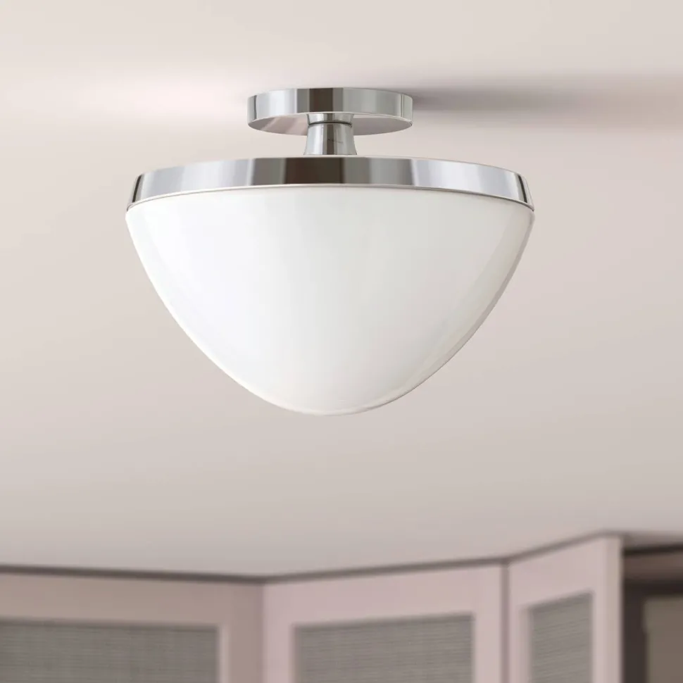 Durant 12.62" Wide Semi Flush Mount with Glass Shade in Polished Nickel/White Milk