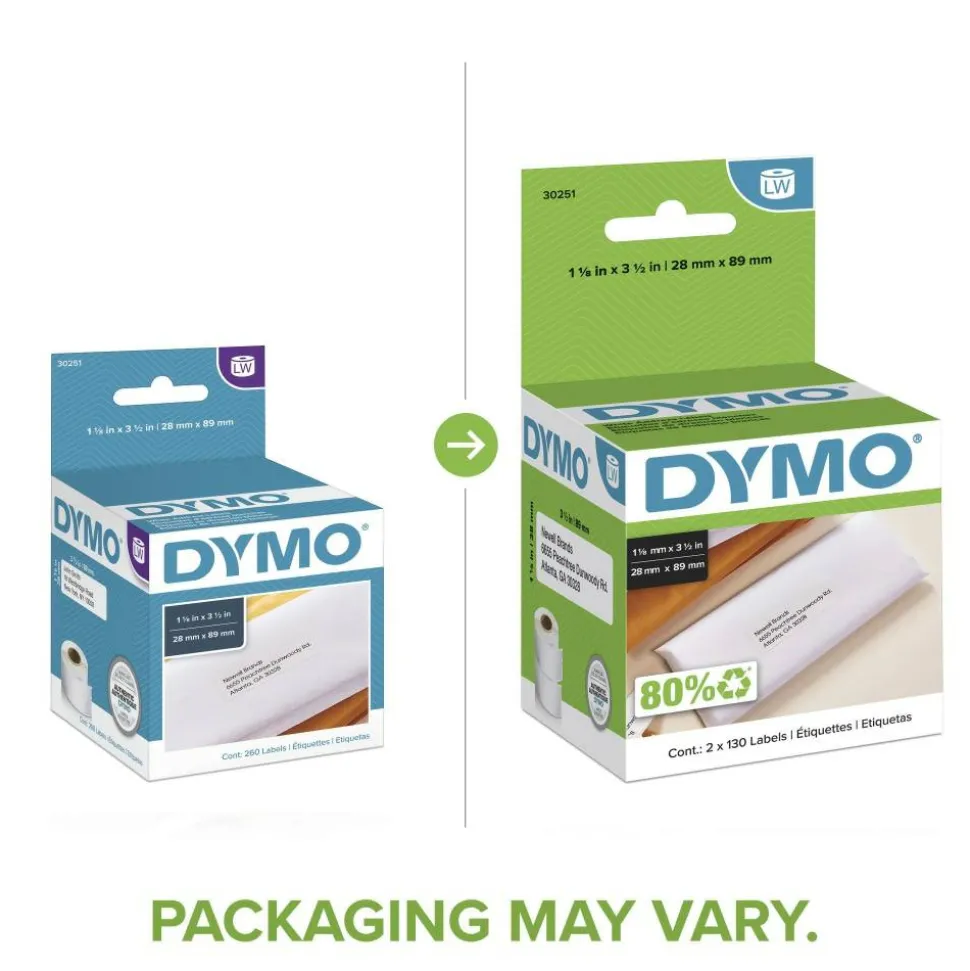 DYMO LabelWriter Address Labels, 1.12" x 3.5", White, 130 Labels/Roll, 2 Rolls/Pack