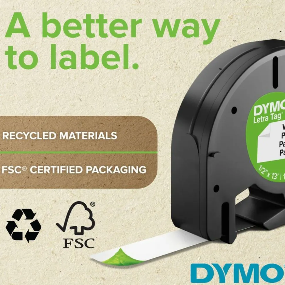 DYMO LT 91331 Black-On-White Tape, 0.5" x 13'
