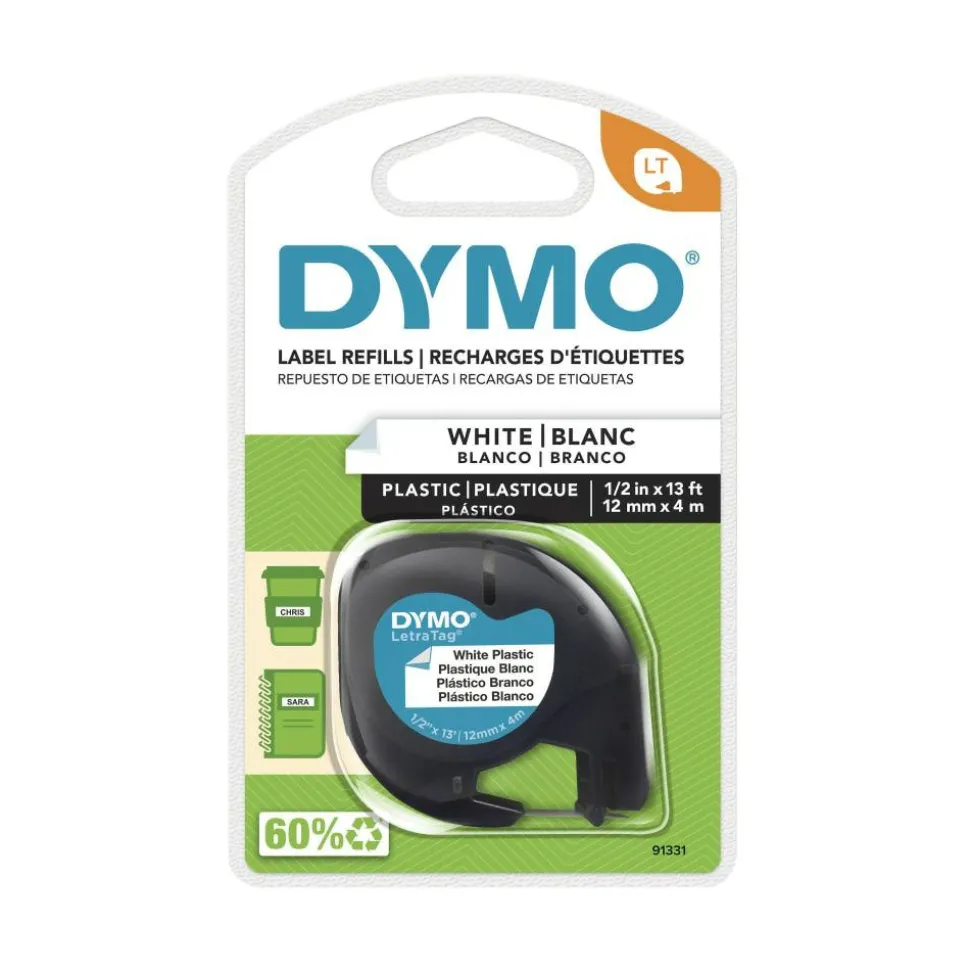 DYMO LT 91331 Black-On-White Tape, 0.5" x 13'