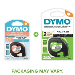 DYMO LT 10697 Black-On-White Tape, 0.5" x 13', Pack Of 2