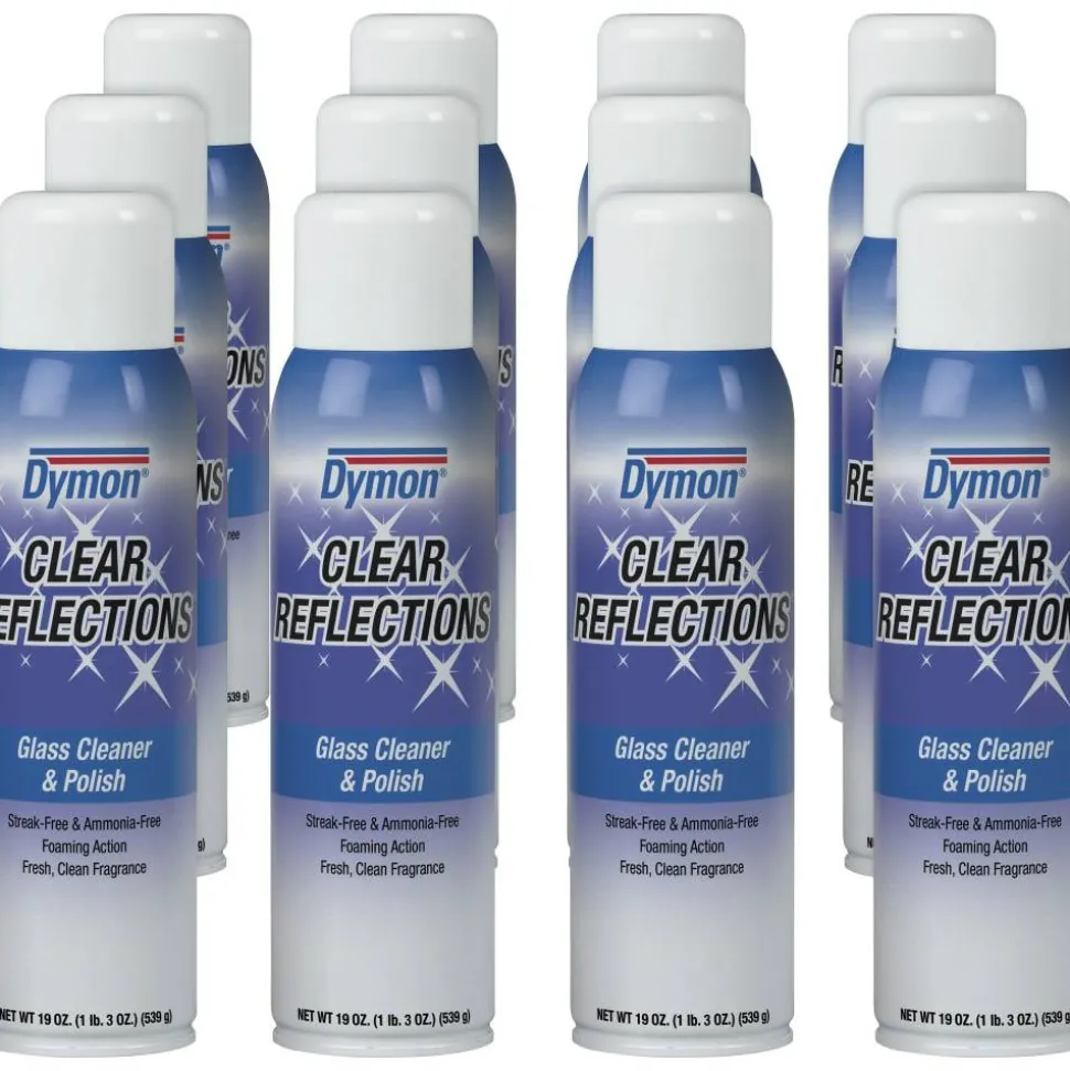 Dymon Clear Reflections Glass Cleaner Aerosol Spray, 20 Oz Can, Case Of 12