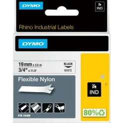 DYMO Rhino 18489 Black-On-White Tape, 0.75" x 11.5'