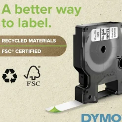 DYMO Rhino 18489 Black-On-White Tape, 0.75