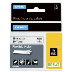 DYMO Rhino 18489 Black-On-White Tape, 0.75