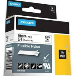 DYMO Rhino 18489 Black-On-White Tape, 0.75