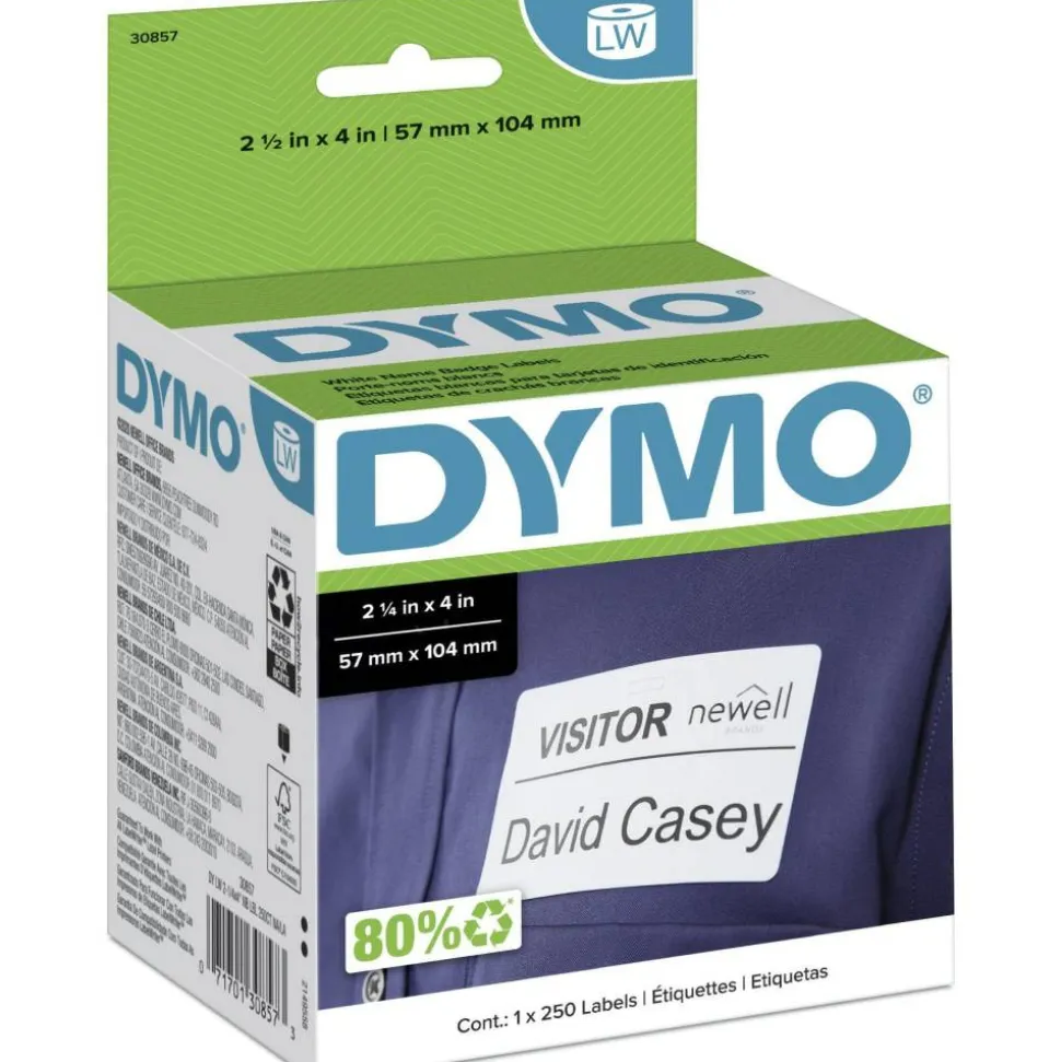 DYMO Self-Adhesive Name Badge Labels, 2.25" x 4", White, 250 Labels/Box