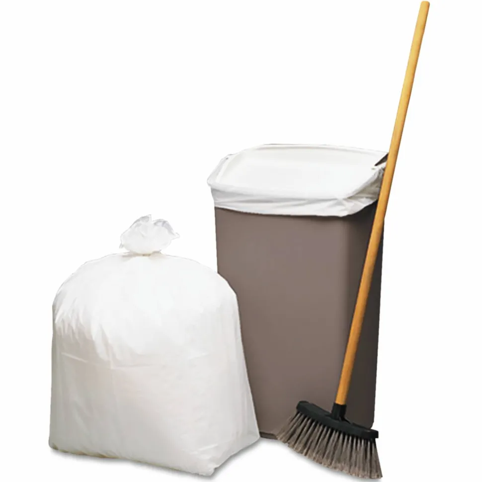 Earthsense Commercial Linear-Low-Density Recycled Tall Kitchen Bags, Open-Face, 13 gal, 24" x 33", White, 15 Bags/Roll, 10 Rolls/Box