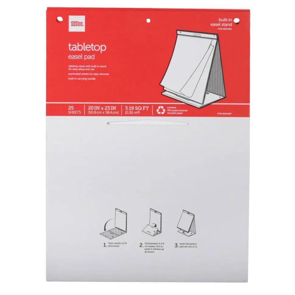 Easel Pad, 20" x 23", Tabletop with Built-In Stand, 25 Sheets, 30% Recycled, White