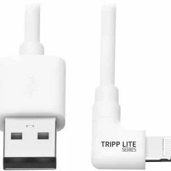 Eaton Tripp Lite Series USB-A to Right-Angle Lightning Sync/Charge Cable, MFi Certified - White, M/M, USB 2.0, 6 ft. (1.83 m)