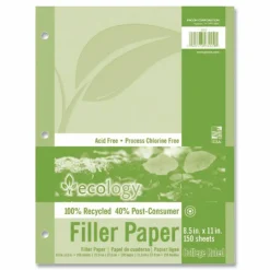 Ecology College-Lined Filler Paper, Letter Size Paper, White, Pack Of 150 Sheets