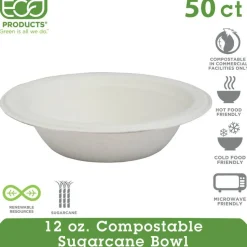Eco-Products Eco Vanguard Sugarcane Bowls, 12 Oz, Case Of 1000 Bowls