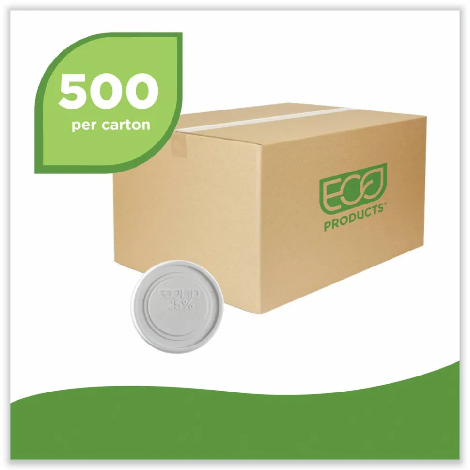 Eco-Products Evolution World EcoLid 25% Recycled Food Container Lid, Fits 12 to 32 oz Containers, White, Plastic, 500/Carton