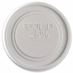 Eco-Products Evolution World EcoLid 25% Recycled Food Container Lid, Fits 12 to 32 oz Containers, White, Plastic, 500/Carton