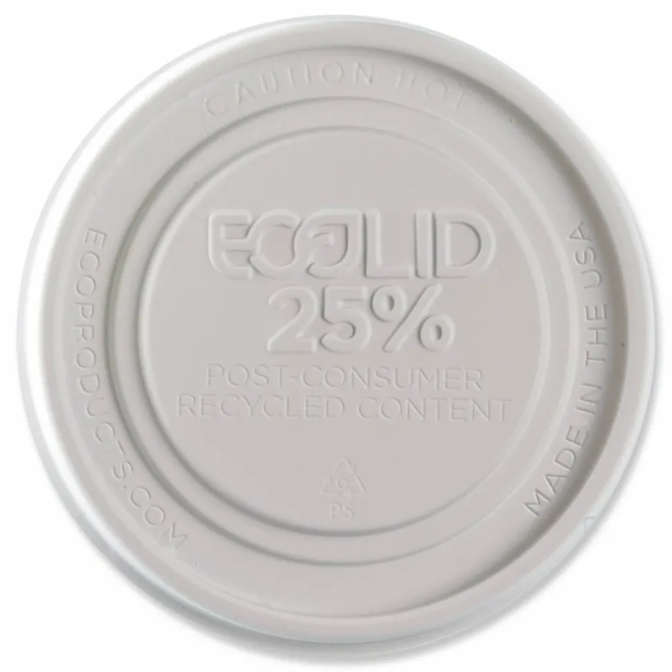 Eco-Products Evolution World EcoLid 25% Recycled Food Container Lid, Fits 12 to 32 oz Containers, White, Plastic, 500/Carton