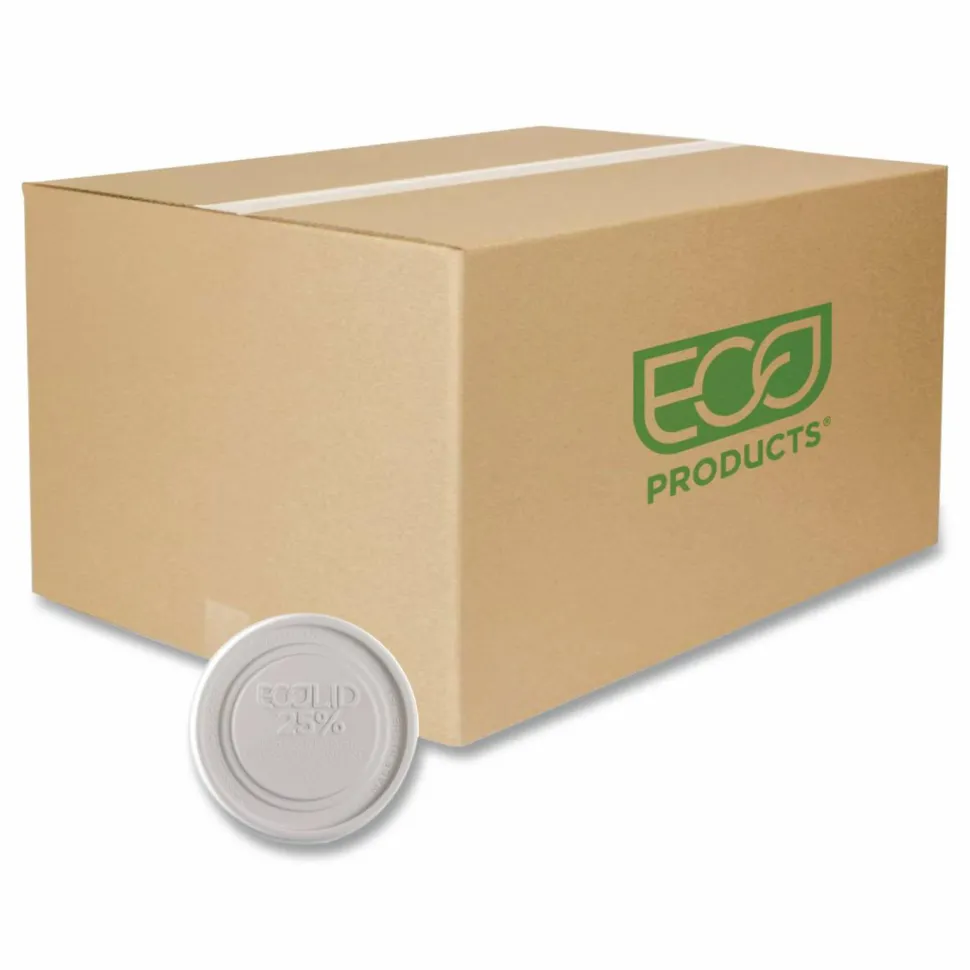 Eco-Products Evolution World EcoLid 25% Recycled Food Container Lid, Fits 12 to 32 oz Containers, White, Plastic, 500/Carton
