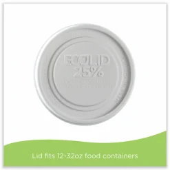 Eco-Products Evolution World EcoLid 25% Recycled Food Container Lid, Fits 12 to 32 oz Containers, White, Plastic, 500/Carton