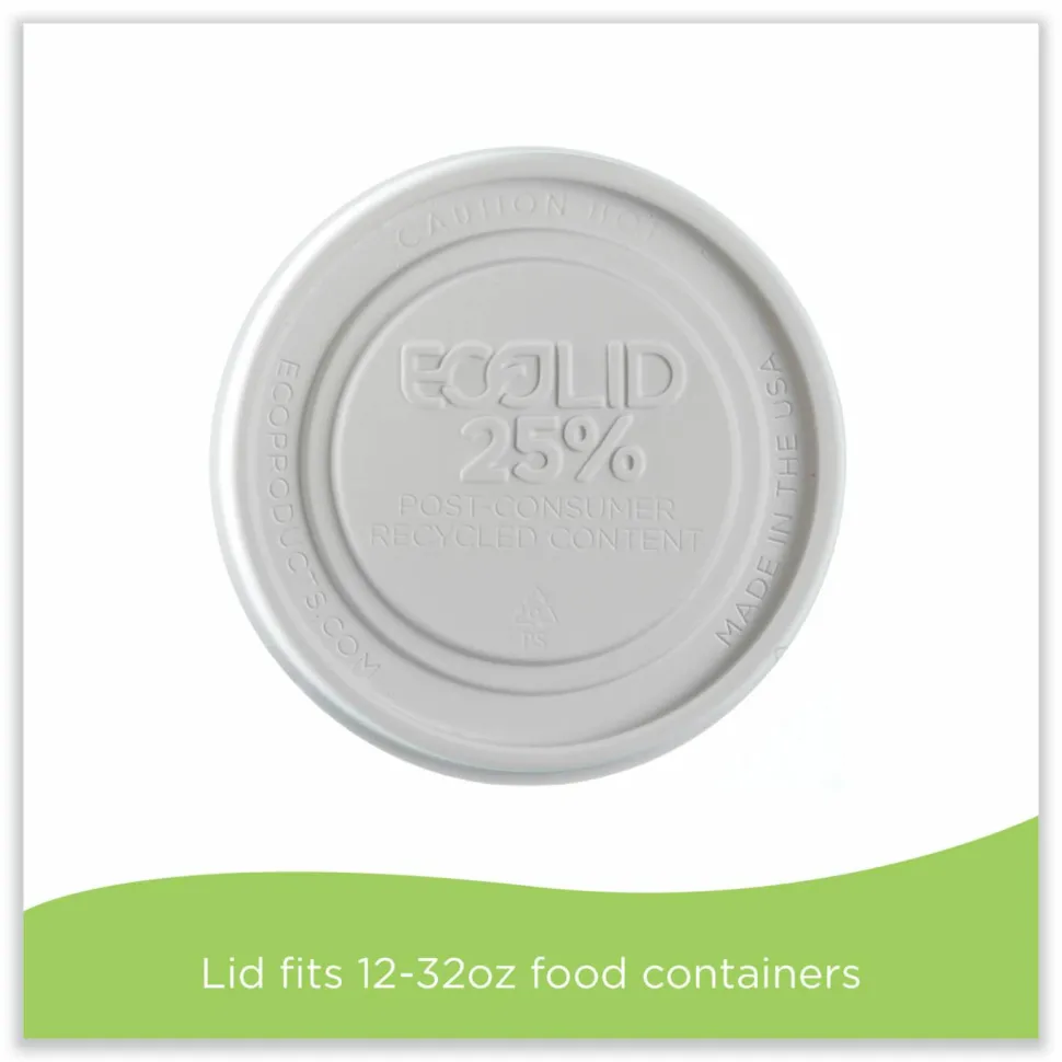 Eco-Products Evolution World EcoLid 25% Recycled Food Container Lid, Fits 12 to 32 oz Containers, White, Plastic, 500/Carton