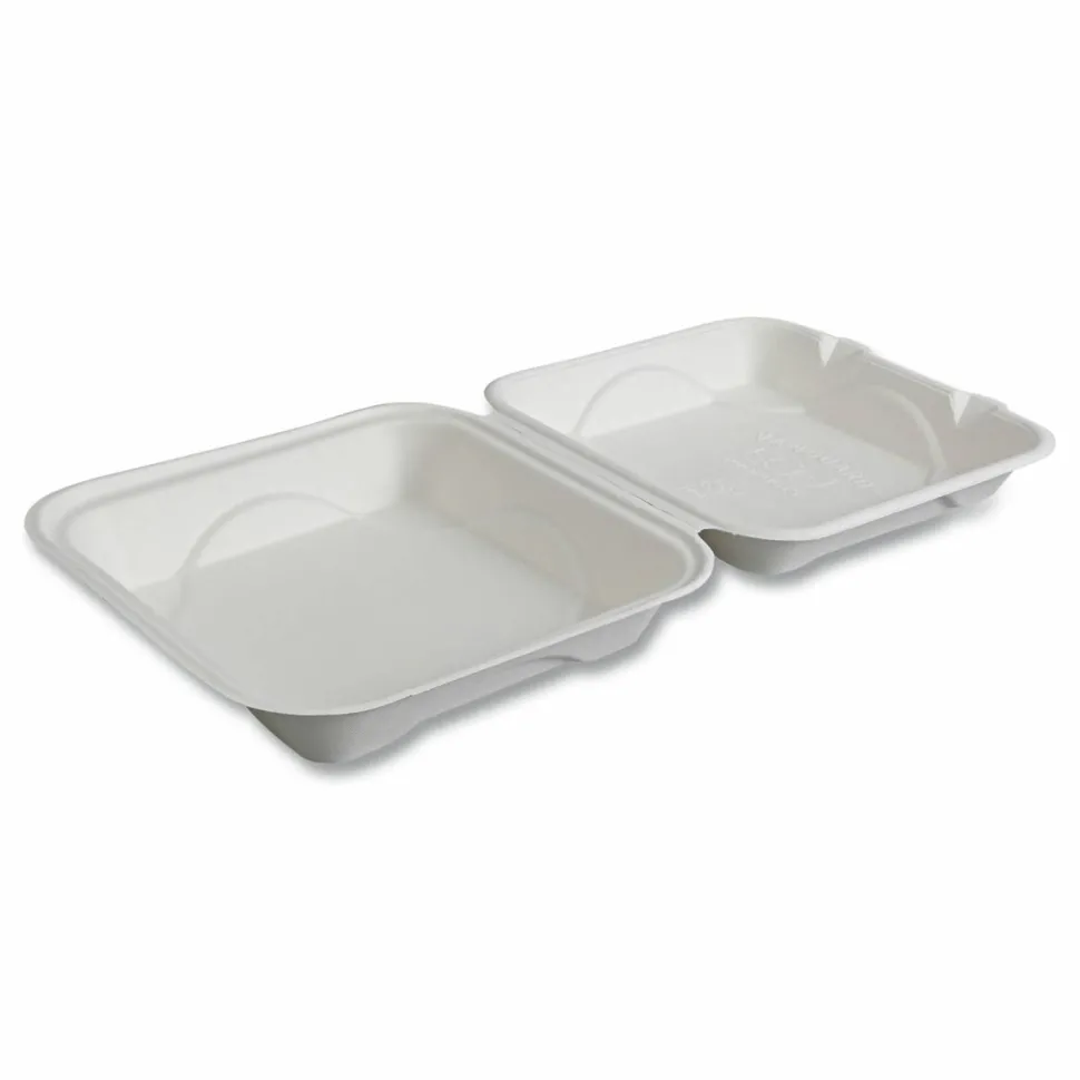 Eco-Products Vanguard Renewable and Sugarcane Clamshells, 9 x 9 x 3, White, 200/Carton