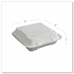 Eco-Products Vanguard Renewable and Sugarcane Clamshells, 9 x 9 x 3, White, 200/Carton