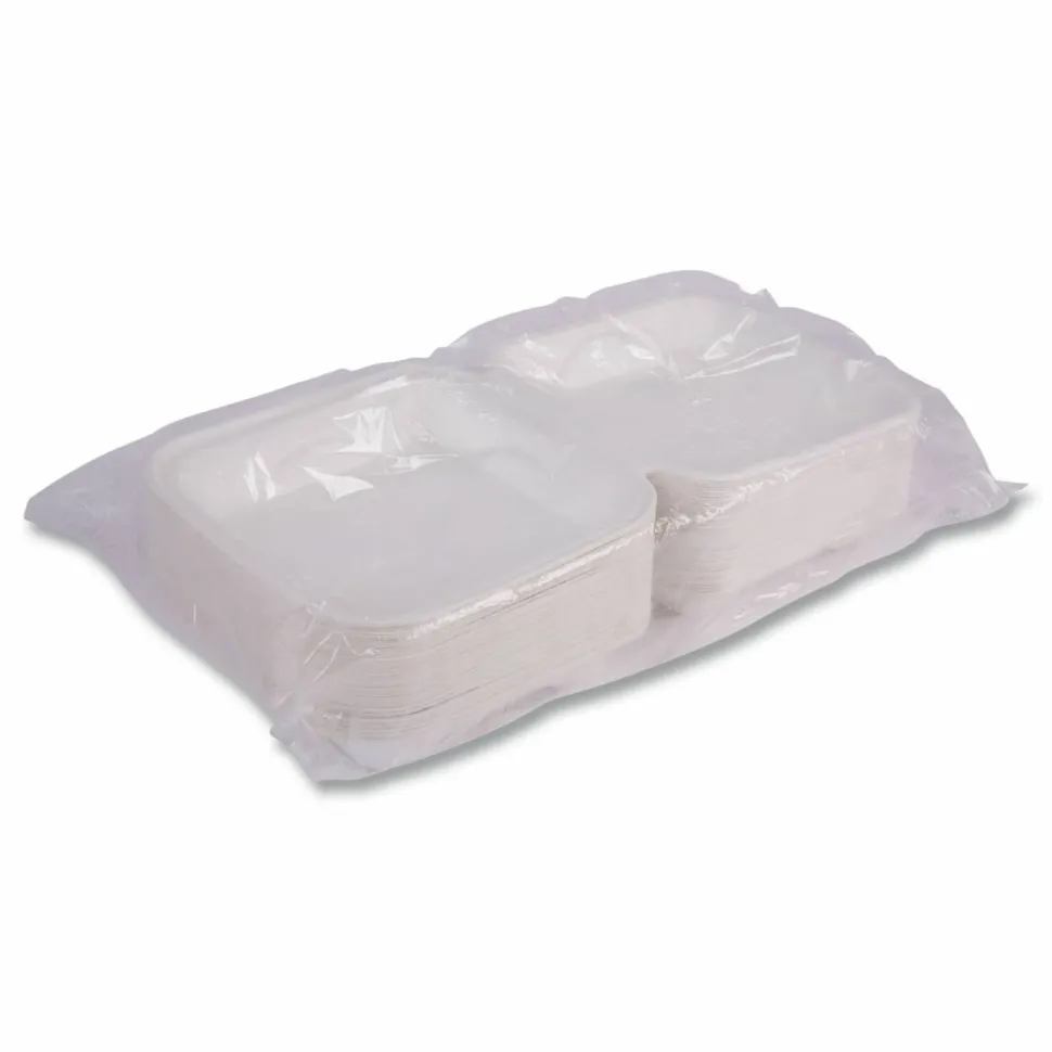 Eco-Products Vanguard Renewable and Sugarcane Clamshells, 9 x 9 x 3, White, 200/Carton
