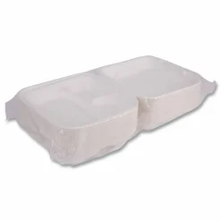 Eco-Products Vanguard Renewable and Sugarcane Clamshells, 3 Compartments, 9 x 9 x 3, White, 200/Carton
