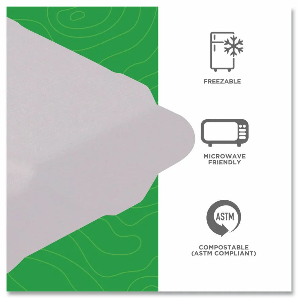 Eco-Products Vanguard Renewable and Sugarcane Clamshells, 3 Compartments, 9 x 9 x 3, White, 200/Carton