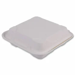 Eco-Products Vanguard Renewable and Sugarcane Clamshells, 3 Compartments, 9 x 9 x 3, White, 200/Carton