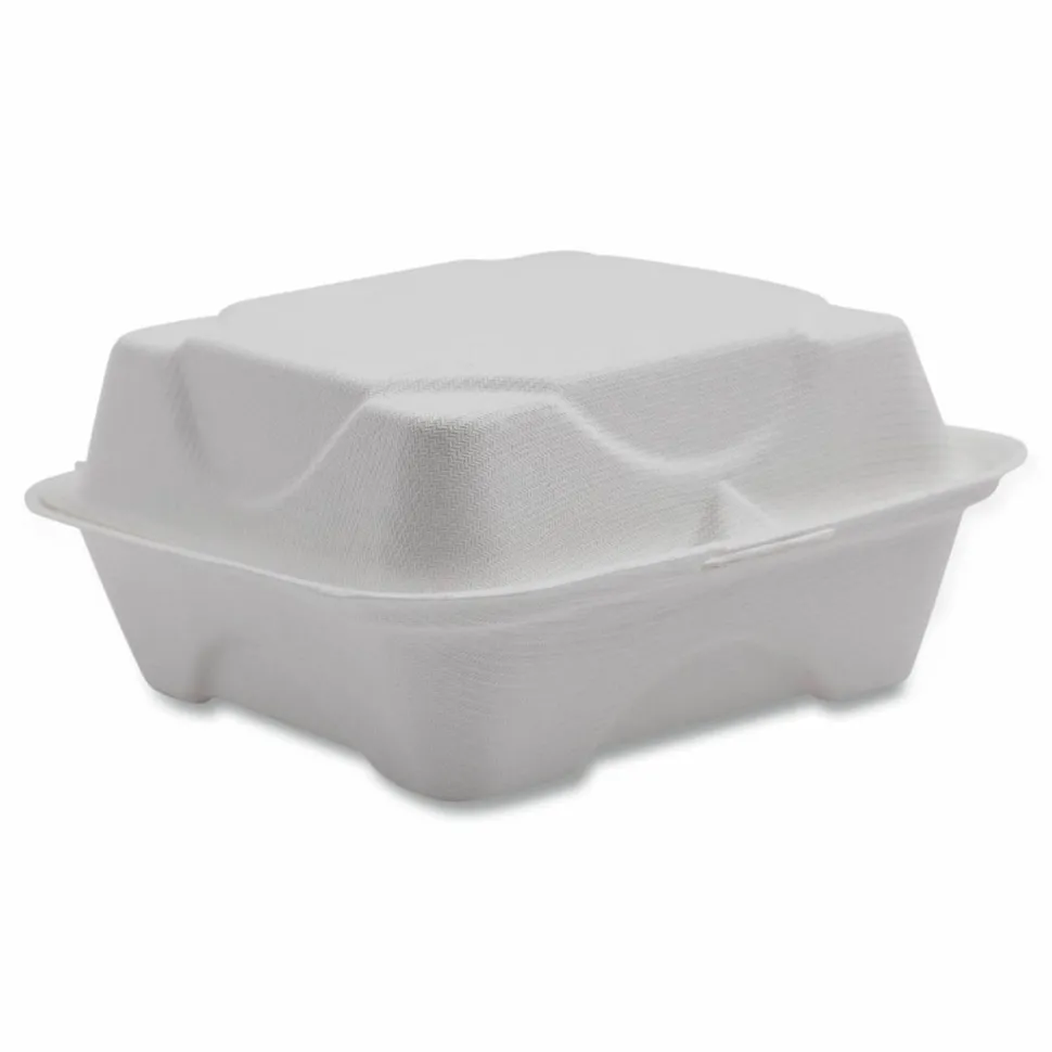 Eco-Products Vanguard Renewable and Sugarcane Clamshells, 6 x 6 x 3, White, 500/Carton