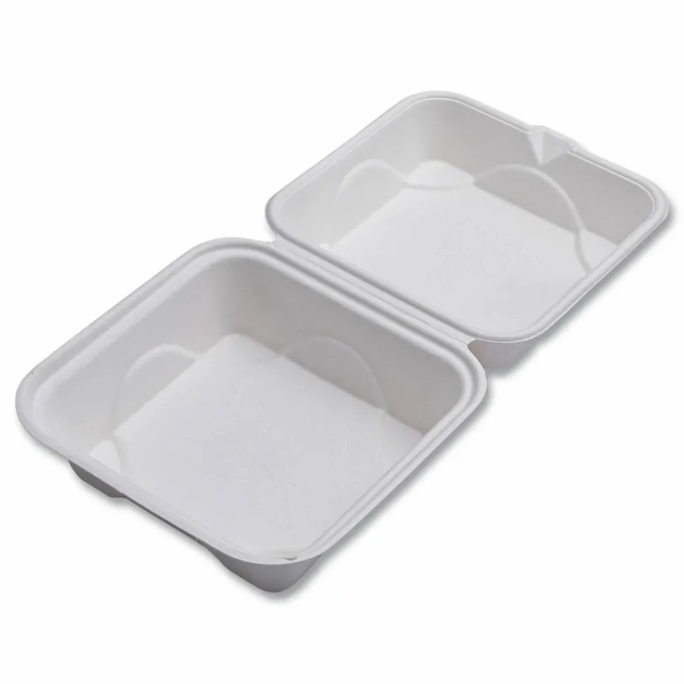 Eco-Products Vanguard Renewable and Sugarcane Clamshells, 6 x 6 x 3, White, 500/Carton