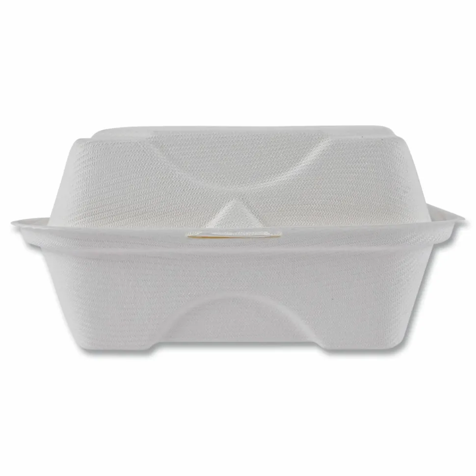Eco-Products Vanguard Renewable and Sugarcane Clamshells, 6 x 6 x 3, White, 500/Carton