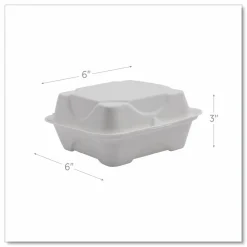 Eco-Products Vanguard Renewable and Sugarcane Clamshells, 6 x 6 x 3, White, 500/Carton