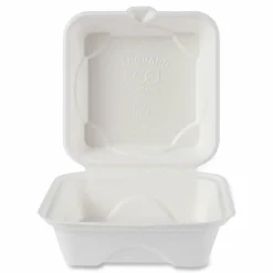 Eco-Products Vanguard Renewable and Sugarcane Clamshells, 6 x 6 x 3, White, 500/Carton