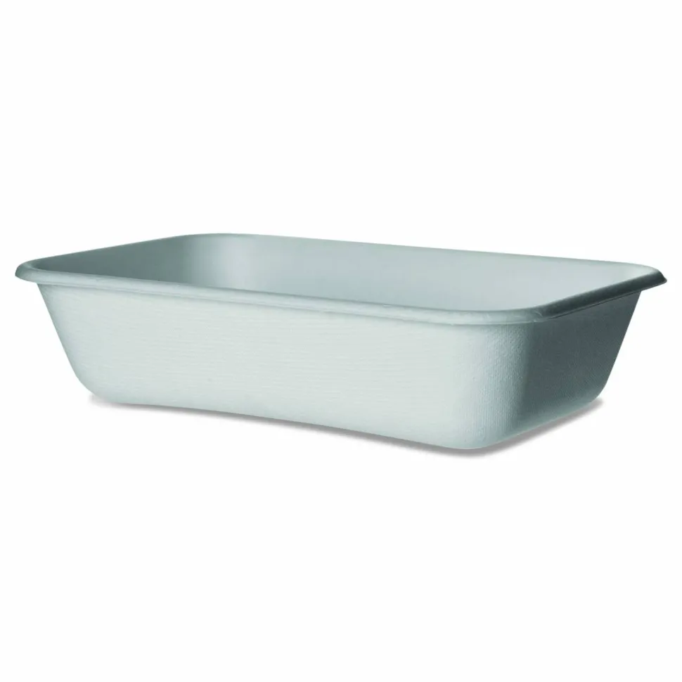 Eco-Products WorldView Vanguard Rectangular Container, 32 oz, 4.71 x 7.01 x 1.04, White, Sugarcane Fiber, 400/Carton