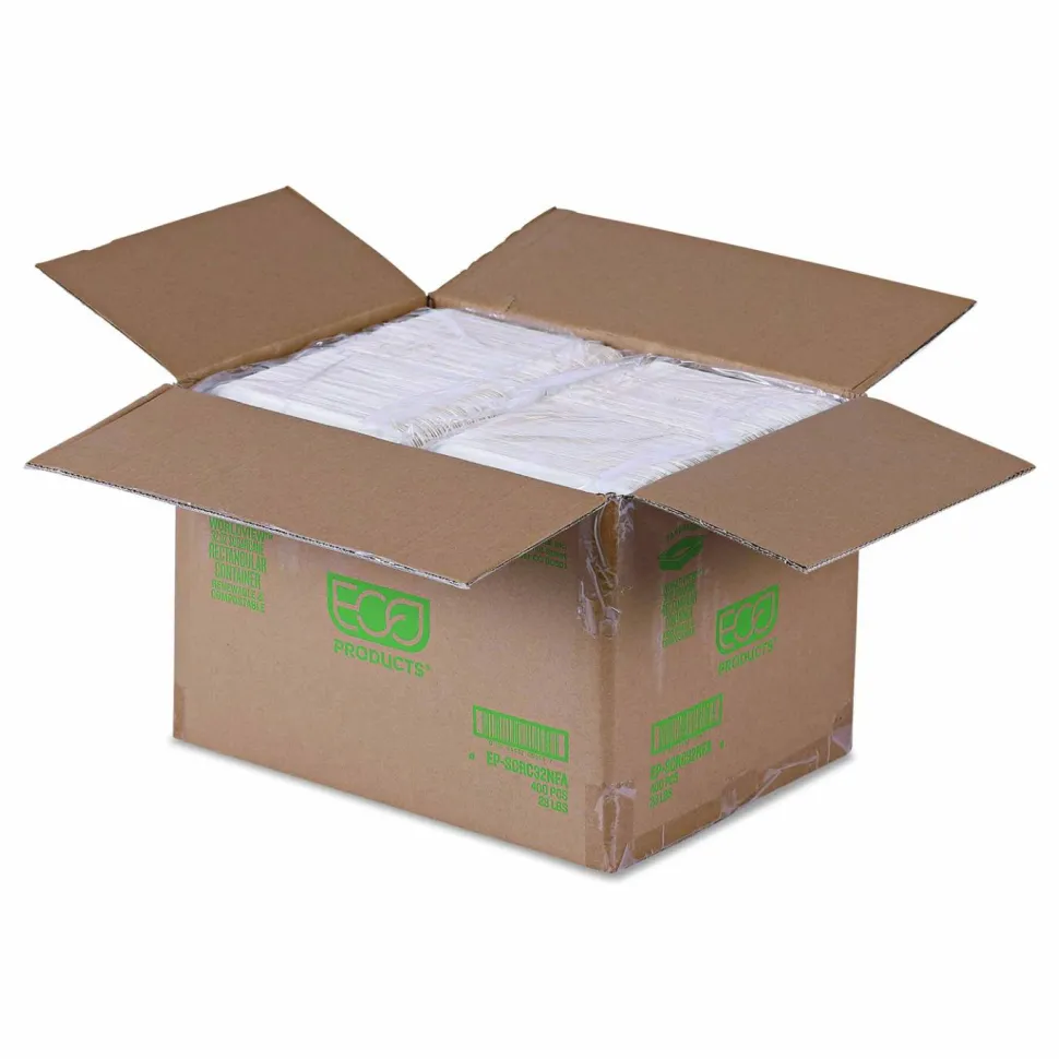 Eco-Products WorldView Vanguard Rectangular Container, 32 oz, 4.71 x 7.01 x 1.04, White, Sugarcane Fiber, 400/Carton