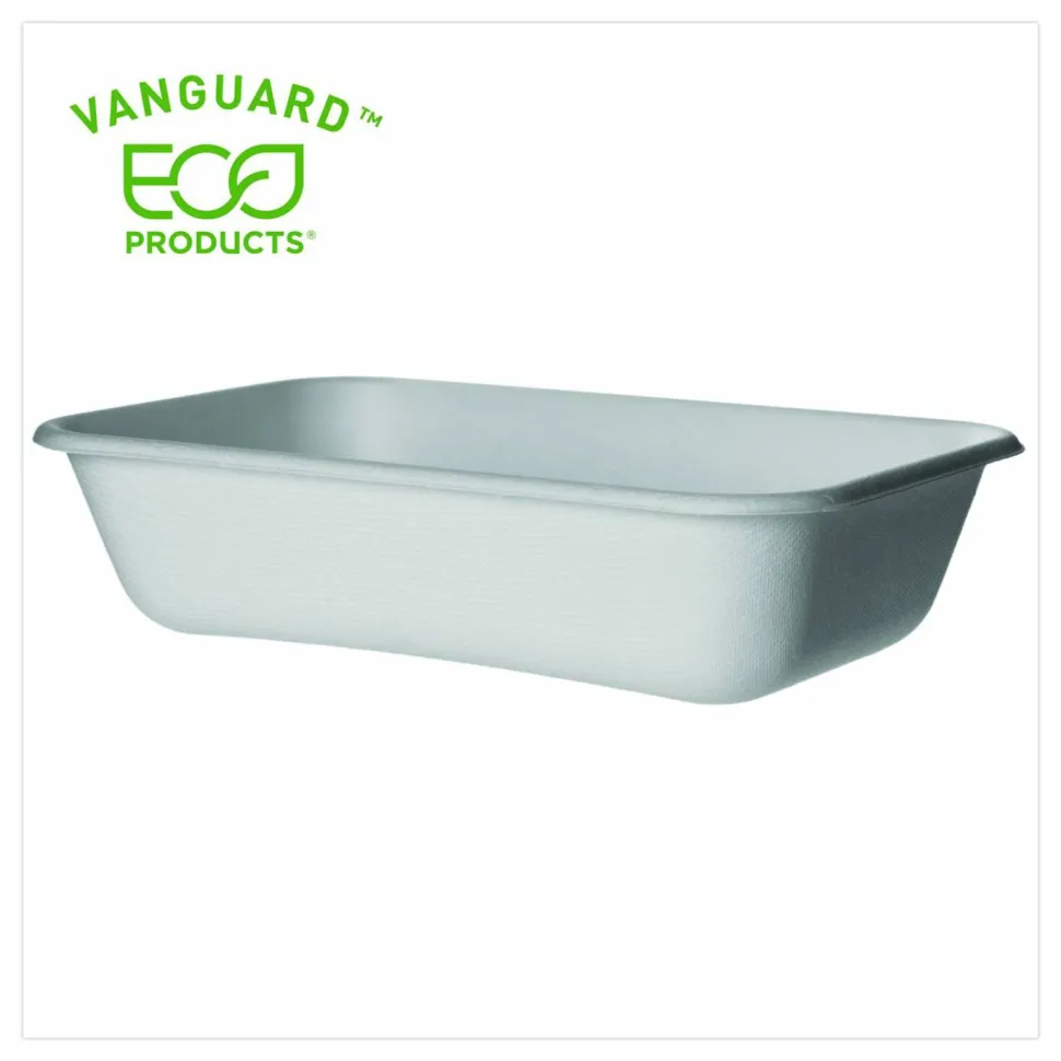 Eco-Products WorldView Vanguard Rectangular Container, 32 oz, 4.71 x 7.01 x 1.04, White, Sugarcane Fiber, 400/Carton