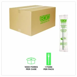 Eco-Products Plantware Cutlery, Fork, Plastic, White, 1,000/Carton